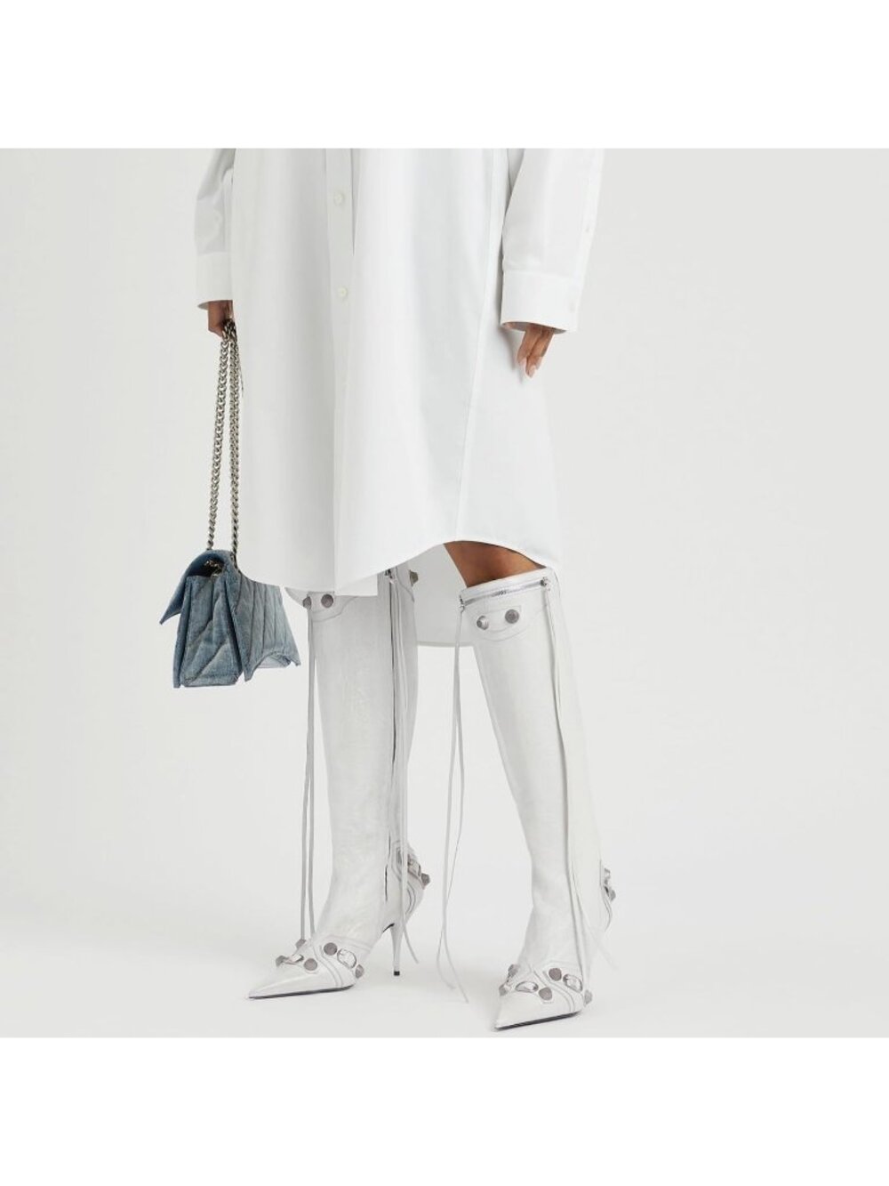 Women's White Stiletto Knee High Boots Pointed Toe Boot High Heel Boots Zipper - Picture 6 of 6